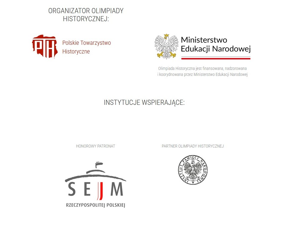 Sponsorzy i organizatorzy LII olimpiady ogólnohistorycznej