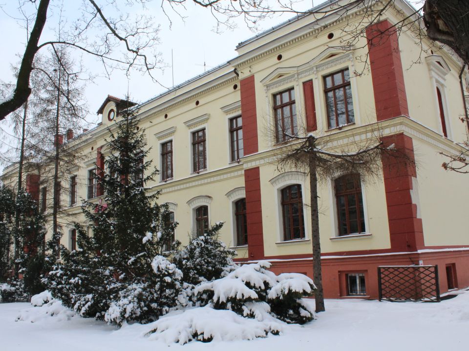 Widok szkoły zimą